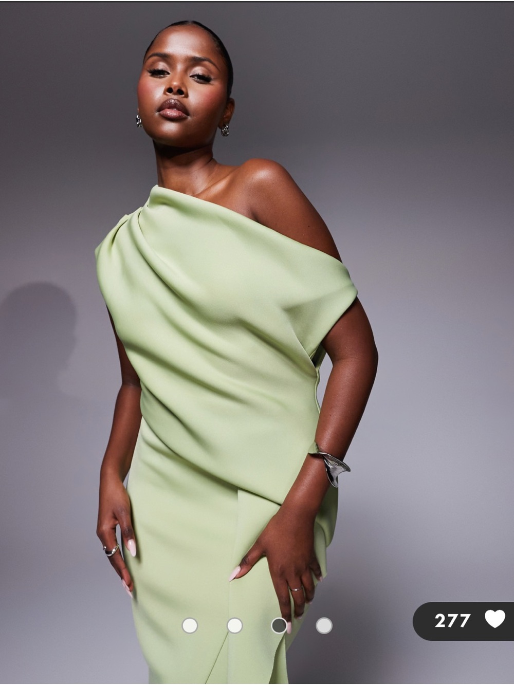 ASOS fallen shoulder manipulated fold midi dress in sage, scuba fabric - Picture 3 of 3